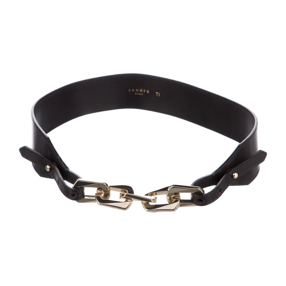 Sandro Black Leather Chain Link Belt with Gold Hardware Size S NWT